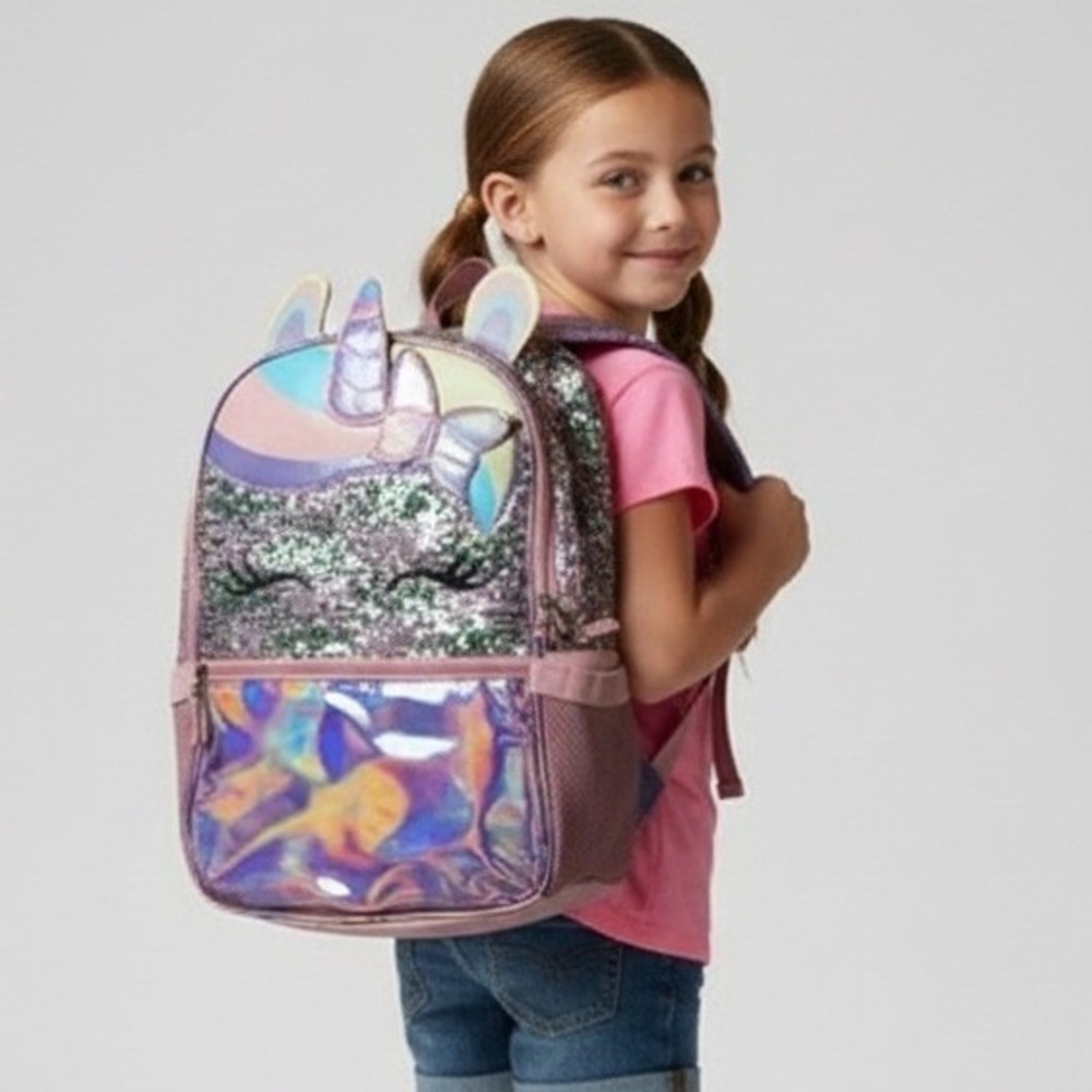 Wonder Nation Girls Pink Unicorn Butterfly 17" Laptop Backpack‎ School Bag